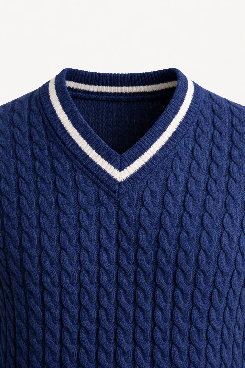 Brando Cashmere Cable V-Neck Navy Blue